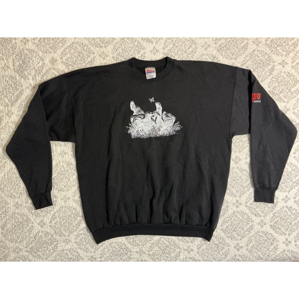 VTG 90s Hanes Bear Butterfly Graphic Sweatshirt Adult XL Fleece Nature Kidcore